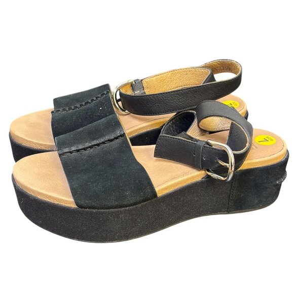 Ugg Black Suede & Leather Platform Sandals Size 7 - Picture 1 of 8